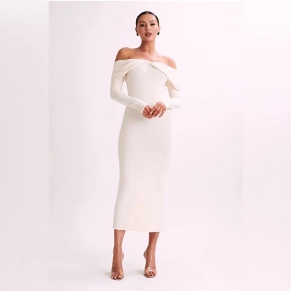 Meshki Off-Shoulder Cream Long Sleeve Dress